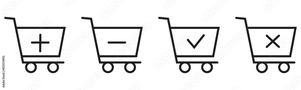 Shopping cart icon vector set, linear style shopping cart icon set, outline style shopping cart icon set isolated on white background. Shopping cart icon vector set, linear style shopping cart icon set, outline style shopping cart icon set isolated on white background.