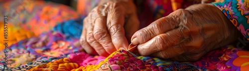 Hands Sewing Vibrant Patchw...