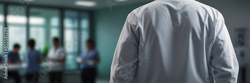 Non-existent person. back view of a health care worker standing in a hospital photo