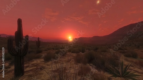 Desert tranquility sun bright sky evening stars