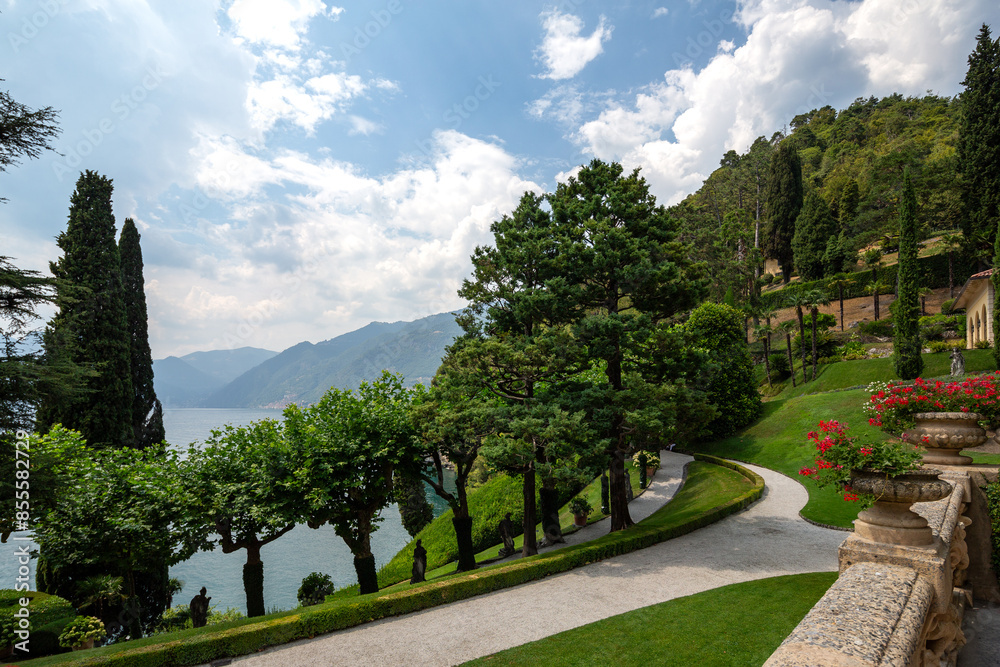 Exterior views of the estate and gardens at Villa del Balbianello on Lake Como, Lombardy, Italy Exterior views of the estate and gardens at Villa del Balbianello on Lake Como, Lombardy, Italy