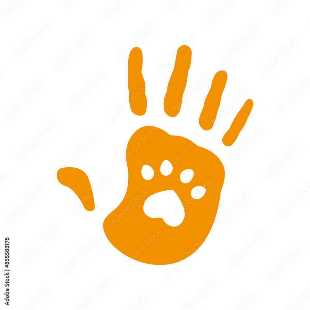 The symbol of a handprint along with an animal's paw, сare and сompanionship The symbol of a handprint along with an animal's paw, сare and сompanionship