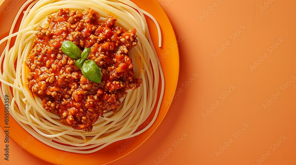 Spaghetti with bolognese sauce isolated on orange background Spaghetti with bolognese sauce isolated on orange background