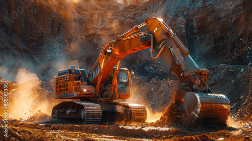 Wallpaper Mural An excavator, with bucket digging into a sandpit, works on a construction site. Torontodigital.ca