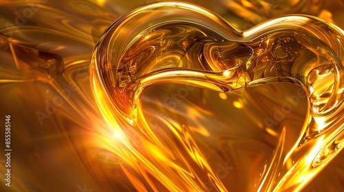 A heart-shaped stream of gold filled with love. An abstract depiction of a heart formed from golden, flowing energy. Generative AI