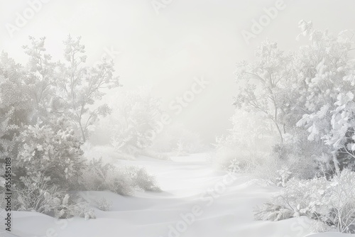 Wallpaper Mural A snow-covered path surrounded by trees and bushes in a winter landscape, A serene, almost celestial white landscape dotted with delicate white accents Torontodigital.ca