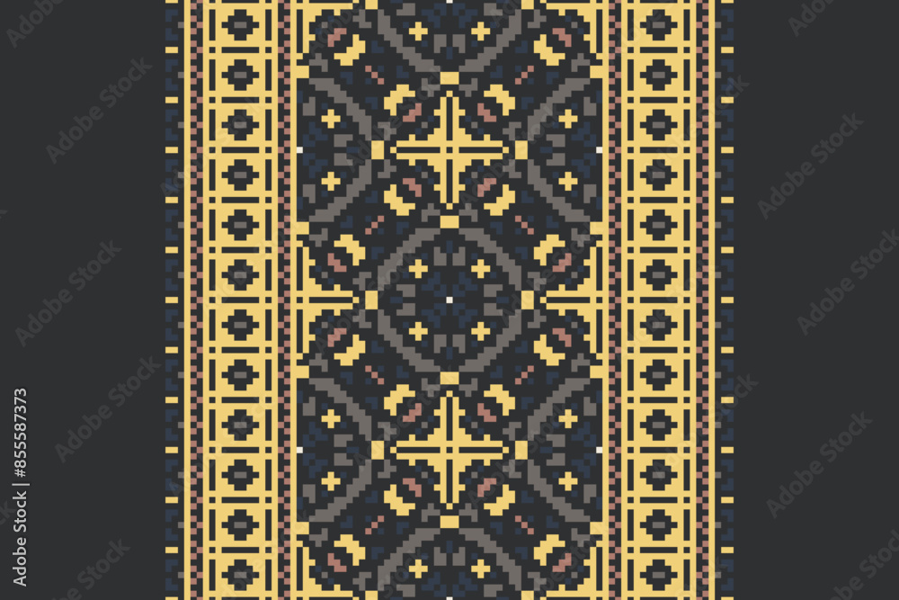 Folk embroidery cross stitch geometric floral pattern. Vector ethnic geometric floral shape seamless pattern. Folk floral embroidery pattern use for textile, home decoration elements, upholstery, etc.