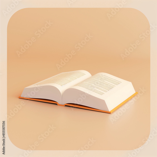 Close-up icon of an open book with crisp white pages, detailed text lines, and a bright, eye-catching cover, set against a neutral background to emphasize the book's design 