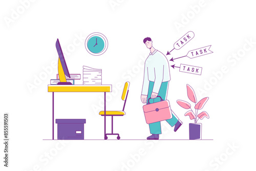 Men Tired of Working Flat Illustration