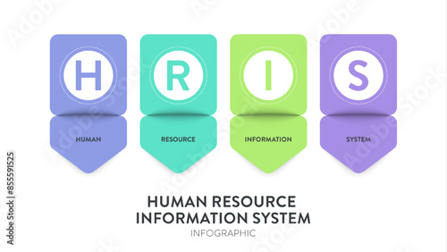 HRIS or Human resource information system framework strategy infographic chart illustration banner template with icon vector. HR processes to improve data management and decision-making. Presentation.