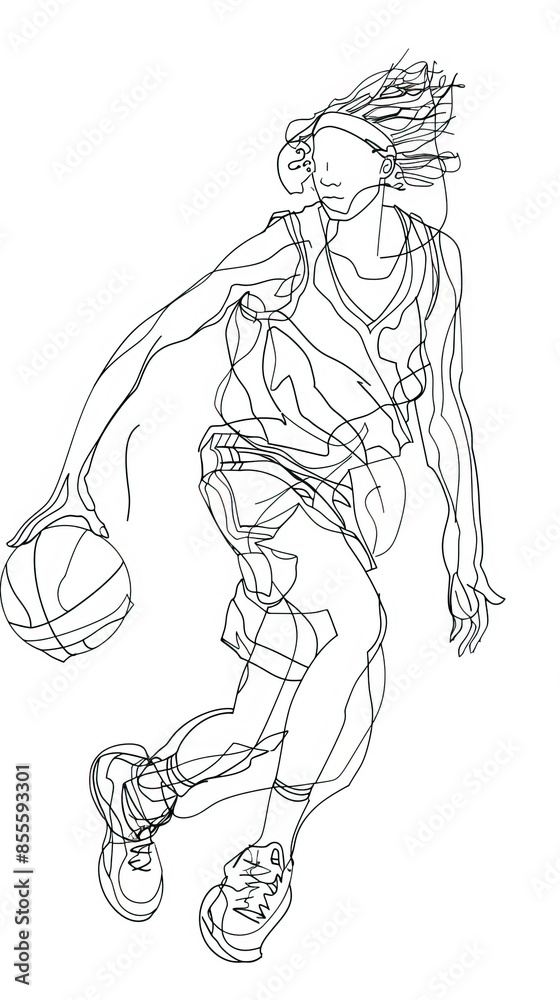 Fototapeta premium Continuous single one line drawing of basketball woman player