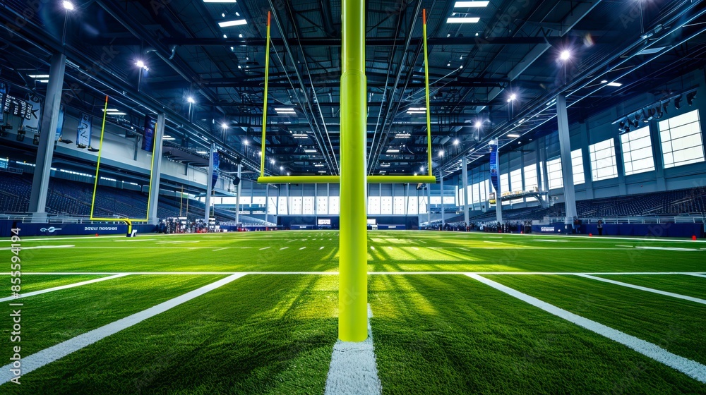 Obraz premium Field Goal Posts in a large indoor football stadium during a game