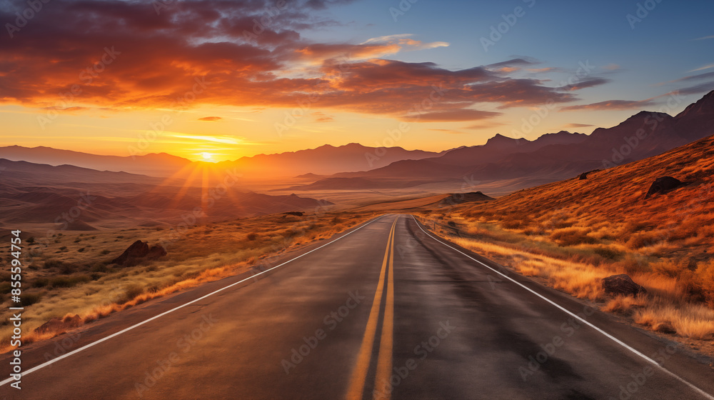 road in the mountains at sunset. landscape with mountains