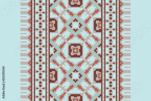 Beautiful traditional ethnic motifs ikat geometric fabric pattern cross stitch.Ikat embroidery Ethnic oriental Pixel.Abstract,vector,illustration. Texture,scarf,decoration,wallpaper,curtain,sarong.