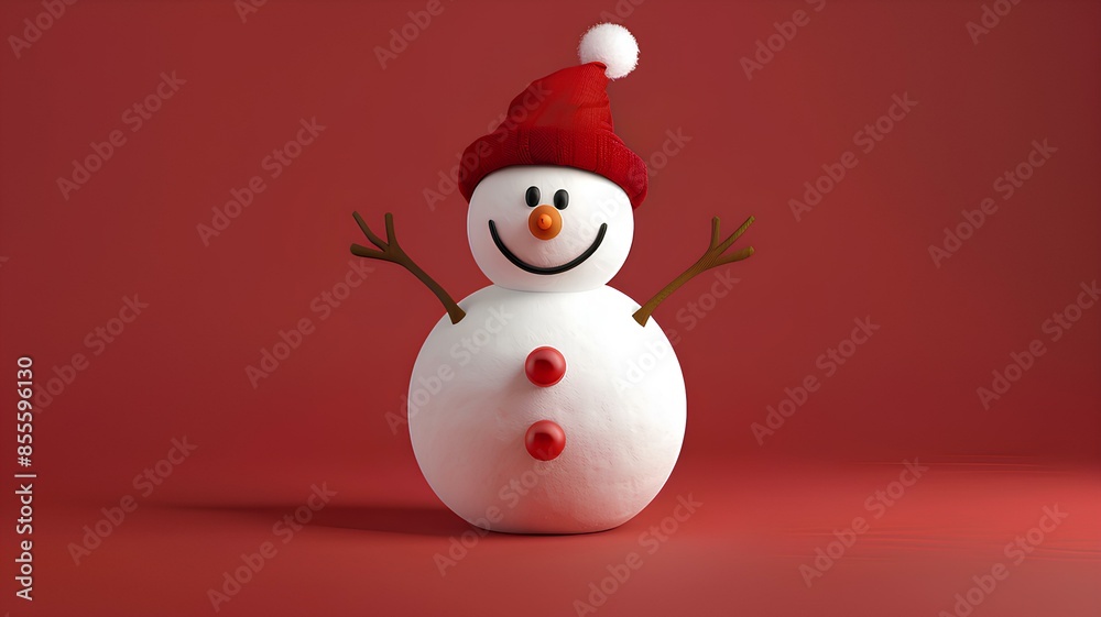 3D image of Snowman standing and smiling brightly on a red background. 3D image of Snowman standing and smiling brightly on a red background.