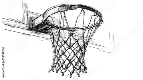Hand drawn sketch of basketball ring in black isolated on white background