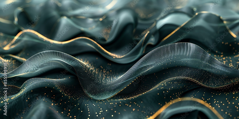 3D abstract illustration of waves from plastic and fabric, bright colors, for banners and layouts, landing pages, very detailed texture, green and black, 2:1 3D abstract illustration of waves from plastic and fabric, bright colors, for banners and layouts, landing pages, very detailed texture, green and black, 2:1