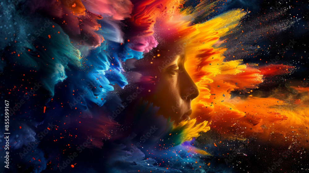 Color explosion, human brain in different colors Stock Illustration ...