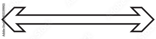 Horizontal dual thin long straight double ended arrow. Contour isolated vector image on white background.