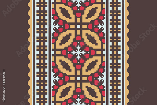 Beautiful traditional ethnic motifs ikat geometric fabric pattern cross stitch.Ikat embroidery Ethnic oriental Pixel.Abstract,vector,illustration. Texture,scarf,decoration,wallpaper,curtain,sarong.