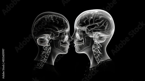 Two people facing each other under x-ray vision 