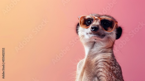 Cool Meerkat in Sunglass Shade Glasses on Pastel Background - Creative Animal Concept for Commercial Editorial Advertisement with Surreal Surrealism © Cheetose