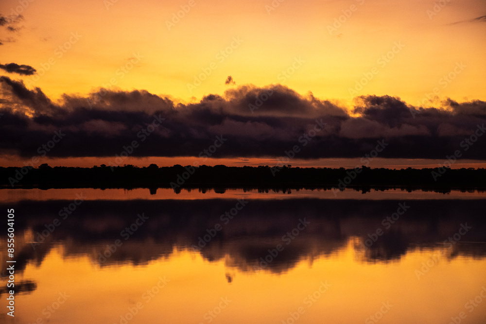 Fototapeta premium Beautiful view to amazon rainforest sunrise over Negro River