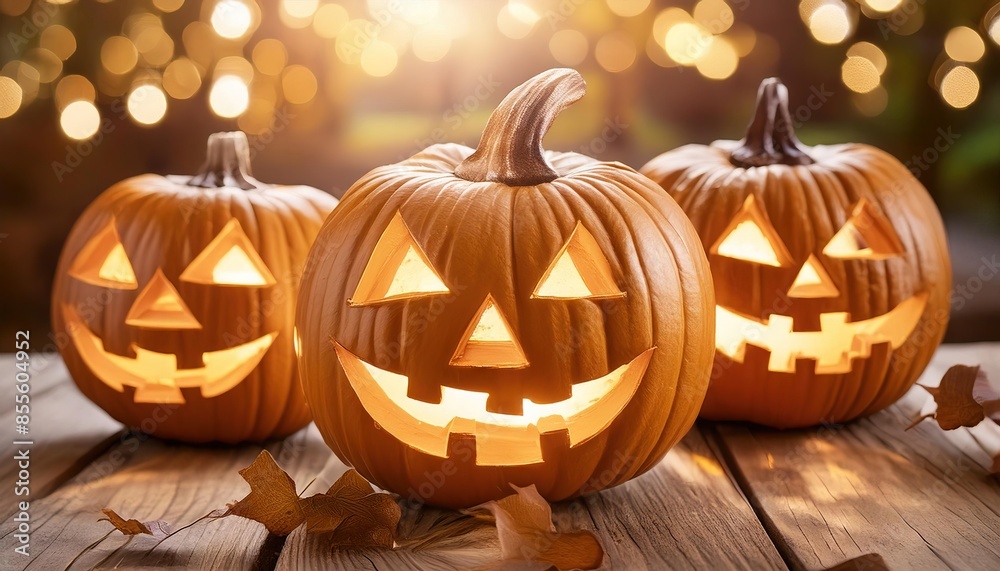 Fototapeta premium Candle lit Halloween Pumpkins 