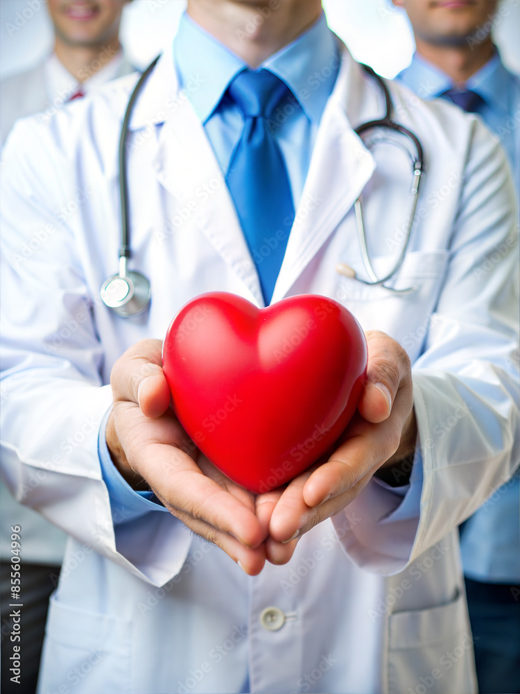 doctor holding a model of a human heart in his hand in front of his colleagues in the hospital doctor holding a model of a human heart in his hand in front of his colleagues in the hospital