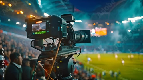 Broadcast Camera Filming Live Soccer Match with Ai generated.
