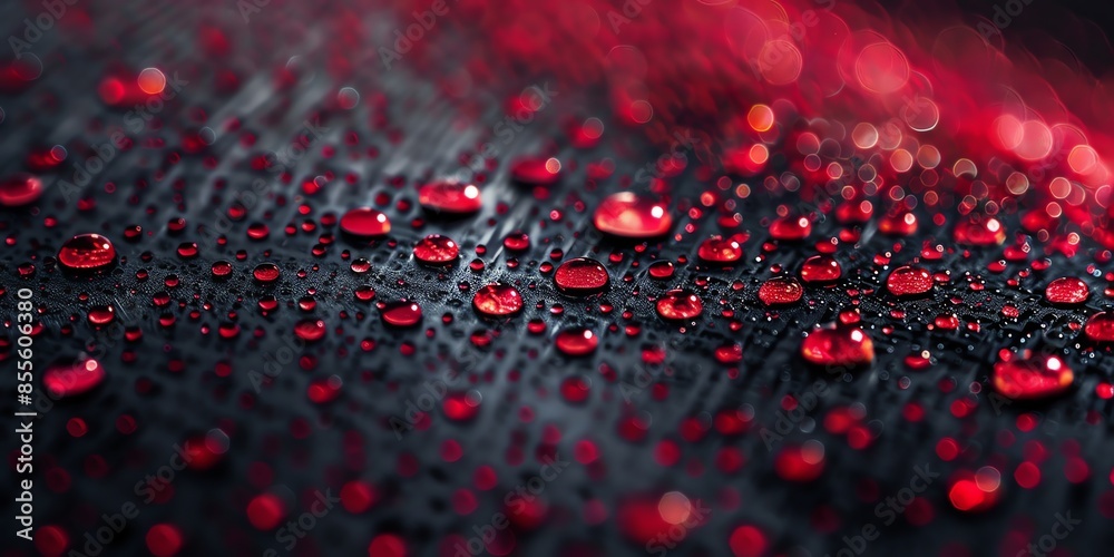 super macro photo of Abstract carbon textured pattern on black background, dews, accented with fine burgundy details, 2:1, banner, landing page