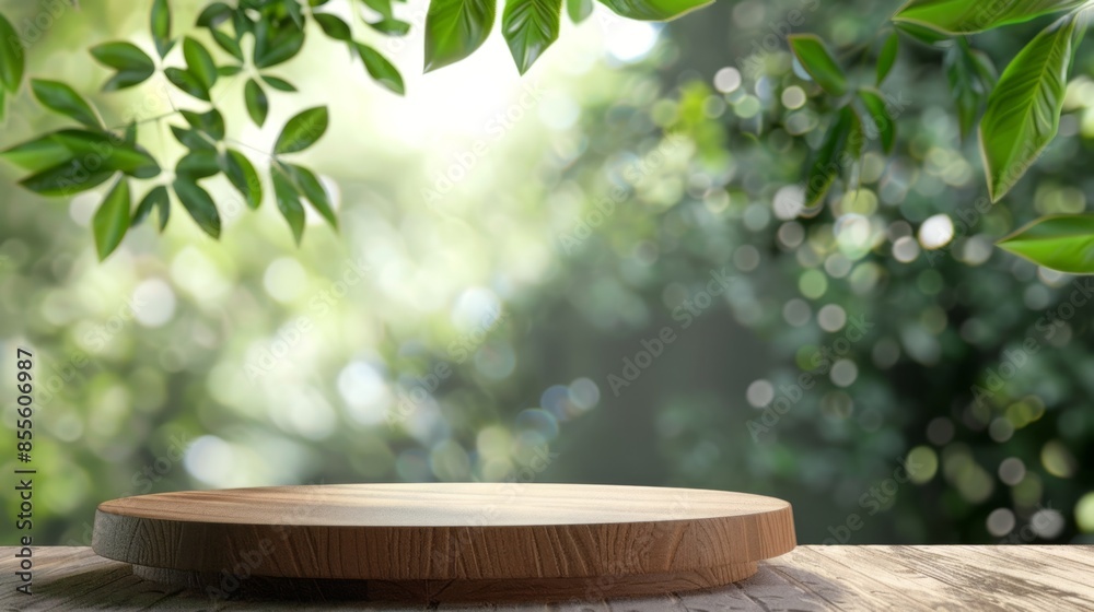 Wooden Platform in Lush Green Forest Scene Wooden Platform in Lush Green Forest Scene