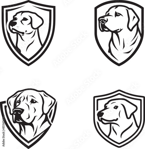 Labrador retriever black and white shield logo design