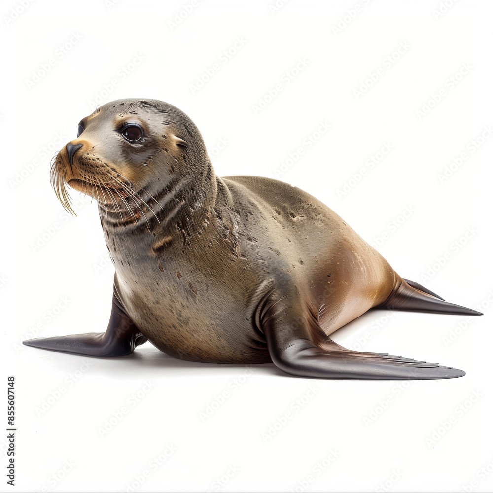 Naklejka premium A cute seal lounging on a white background, isolated for easy use in designs