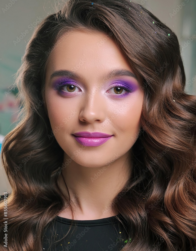Naklejka premium a beautiful woman with long brown curly hair