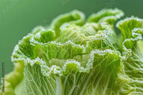 close up cabbage leaf with water drops photo