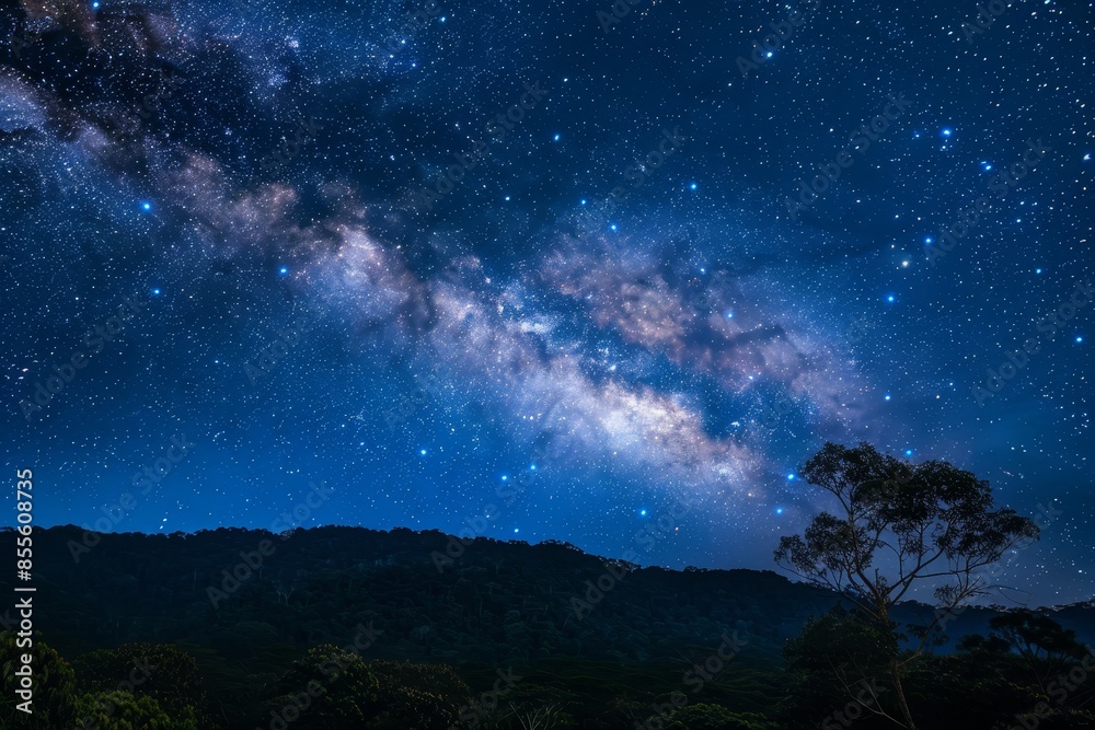 Clear night sky displaying numerous stars and the luminous band of the Milky Way, A starry night sky with the Milky Way stretching across it Clear night sky displaying numerous stars and the luminous band of the Milky Way, A starry night sky with the Milky Way stretching across it