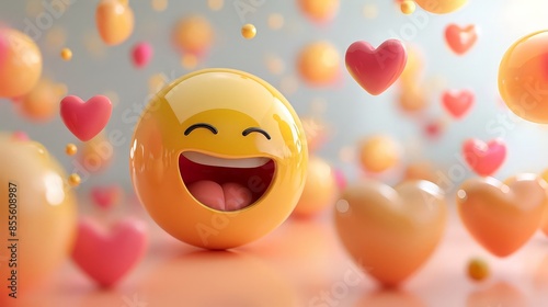 Love and happiness emoticon 3d rendering background, social media and communications concept. happiness.