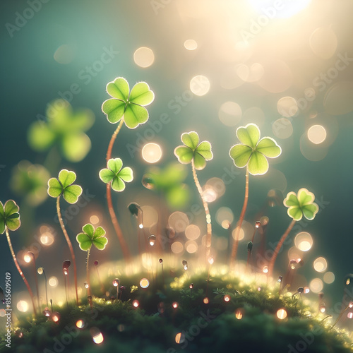 Wallpaper Mural four leaf clover.Generative AI Torontodigital.ca