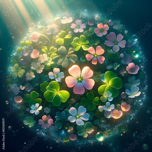 Wallpaper Mural four leaf clover.Generative AI Torontodigital.ca