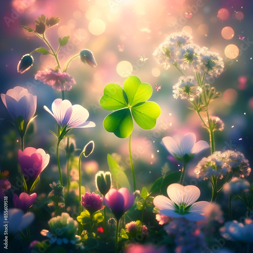 Wallpaper Mural four leaf clover.Generative AI Torontodigital.ca