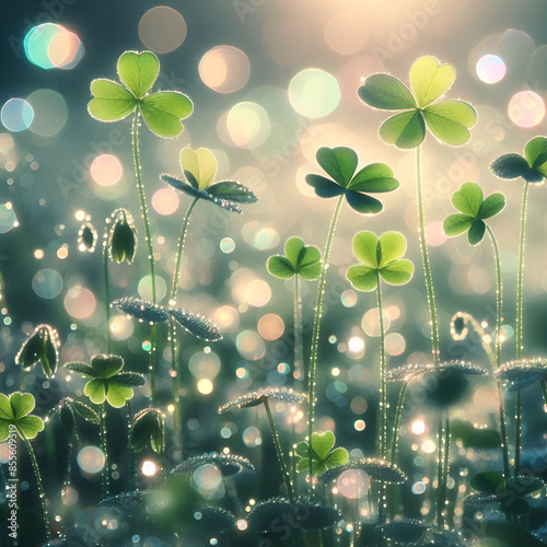 Wallpaper Mural four leaf clover.Generative AI Torontodigital.ca