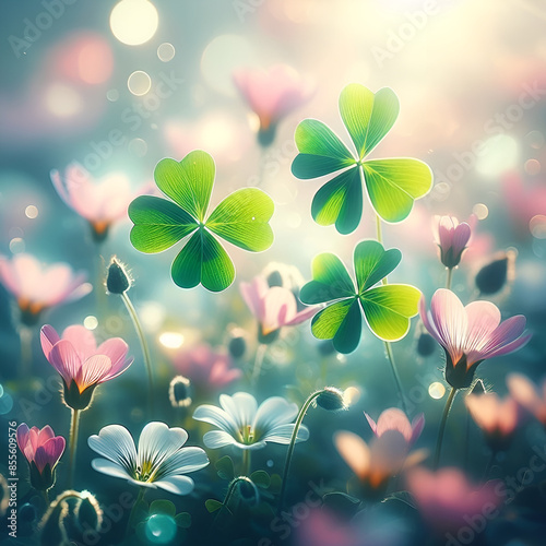 Wallpaper Mural four leaf clover.Generative AI Torontodigital.ca