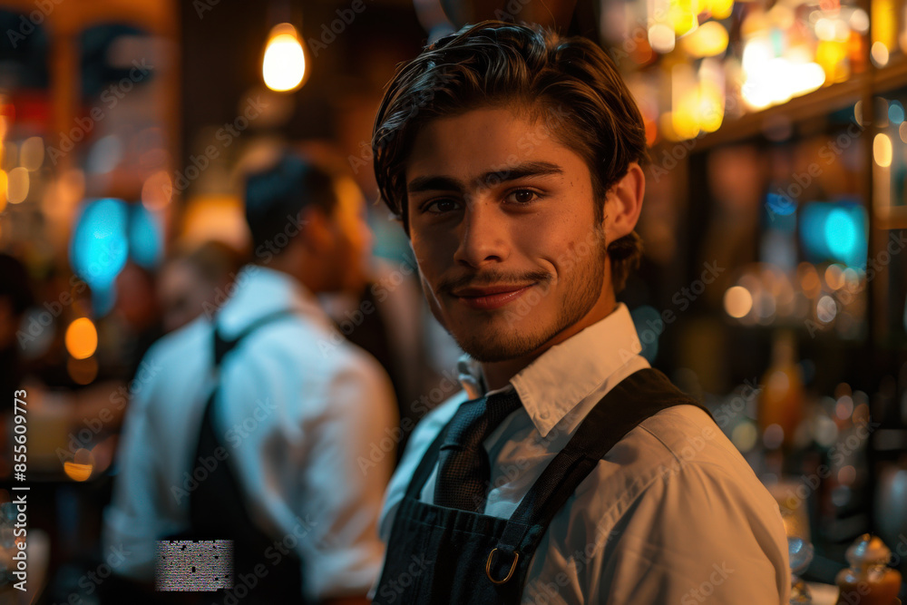 Fototapeta premium Bartender at Work in Dimly Lit Bar