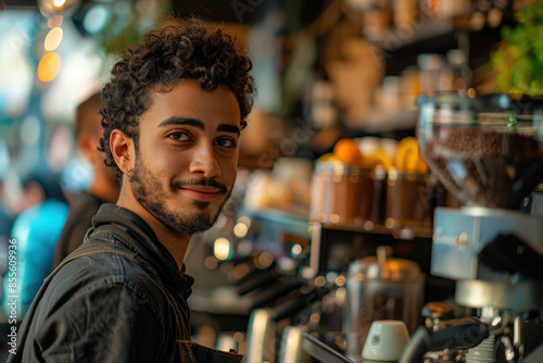 Barista at Work in Cozy Morning Cafe © La Neve