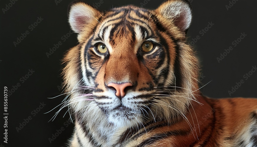 Fototapeta premium Bengal tiger close up head on black background