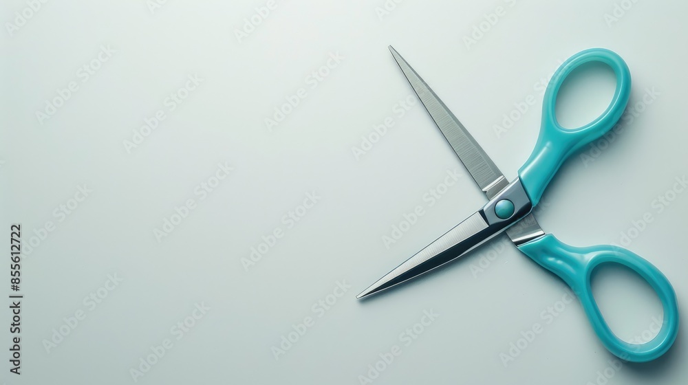 Baby blue scissors cutting on white background Baby blue scissors cutting on white background