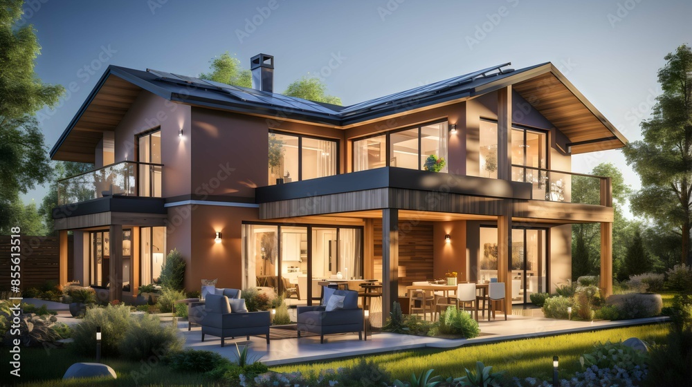 modern house at night, real estate industry modern house at night, real estate industry