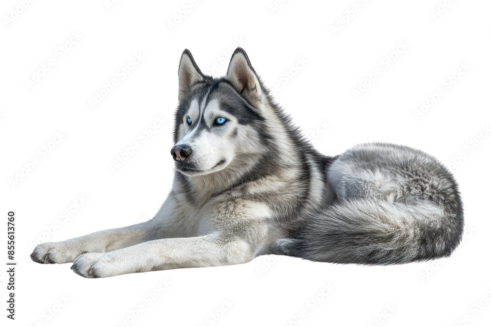 Beautiful Siberian Husky dog lying down with alert expression and striking blue eyes. Perfect for pet-related advertisements and websites. Beautiful Siberian Husky dog lying down with alert expression and striking blue eyes. Perfect for pet-related advertisements and websites.