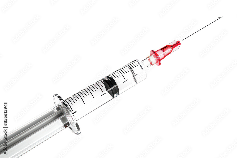 Close-up of a medical syringe with a needle isolated on a white background, ideal for healthcare, vaccination, and medical themes. Close-up of a medical syringe with a needle isolated on a white background, ideal for healthcare, vaccination, and medical themes.